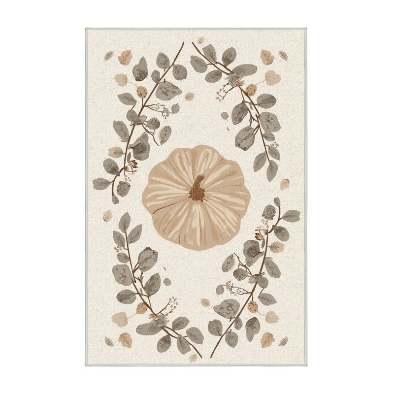 Soft Plush Escoto Thanksgiving Modern & Contemporary Abstract Area Rug in Beige – White Binding, 8x12
