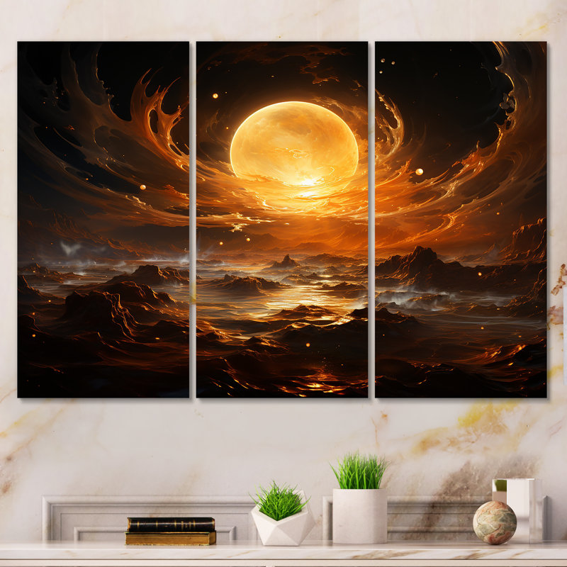 Verre de feu saturn planète II - art mural de la planète espace, Toile tendue, H 32 po x l 48 po