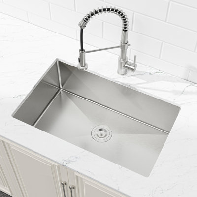 Stainless Steel Kitchen Sink, 33″x19″ Drop In Single Bowl, Undermount Handmade Sink in Brushed Nickel, with US Standard Drain and Hook