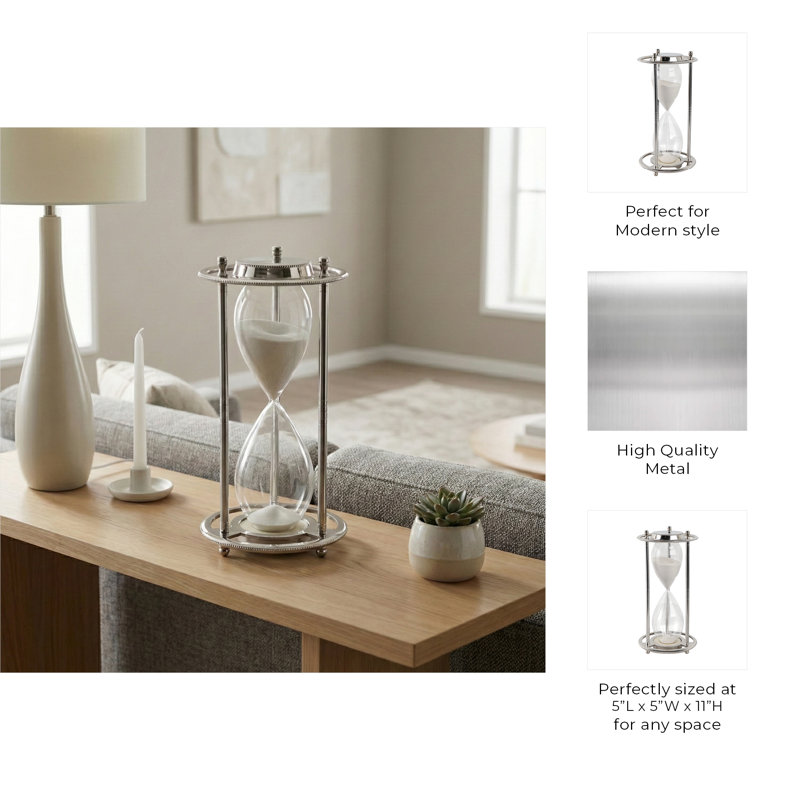 11" Verlice Metal Hourglass, Silver