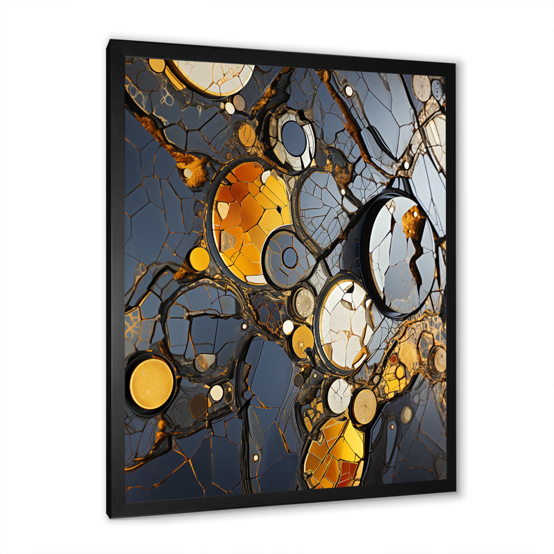 Marbre jaune et élégance I - art mural géométrique, Cadre photo noir, H 32 po x l 16 po x P 1 po
