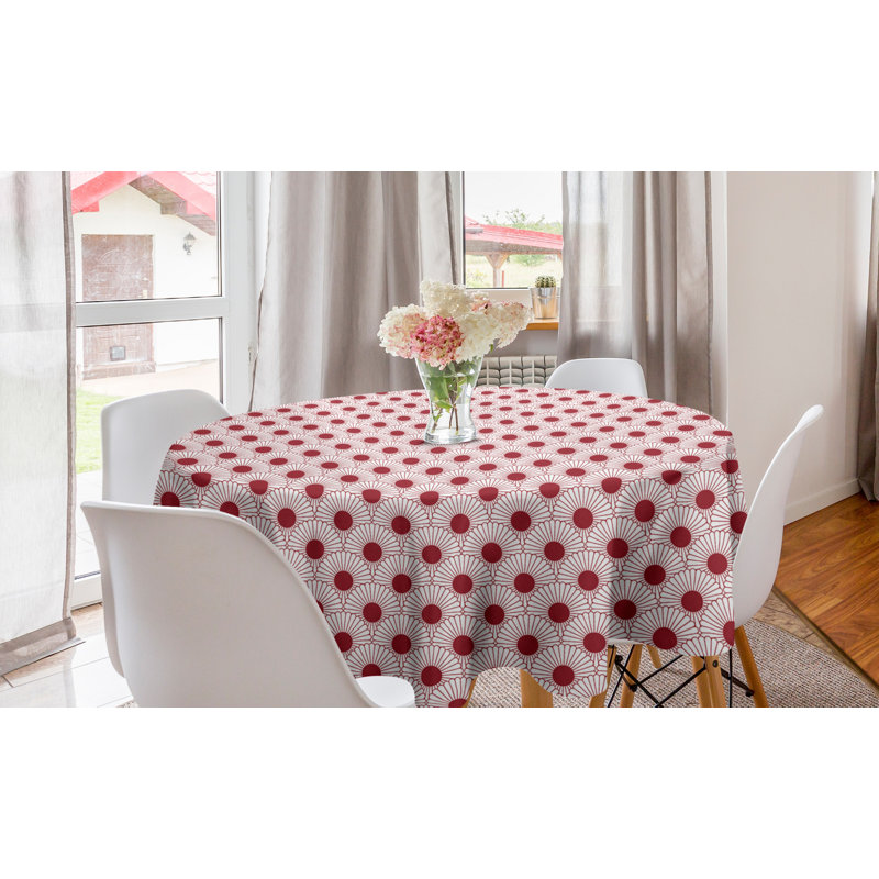 Ambesonne Floral Round Tablecloth, Traditional Style Japanese Inspired Chrysanthemum Flowers Print In Monotone, Circle Table Cloth Cover For Dining Room Kitchen Decoration, 60", Pale Maroon White