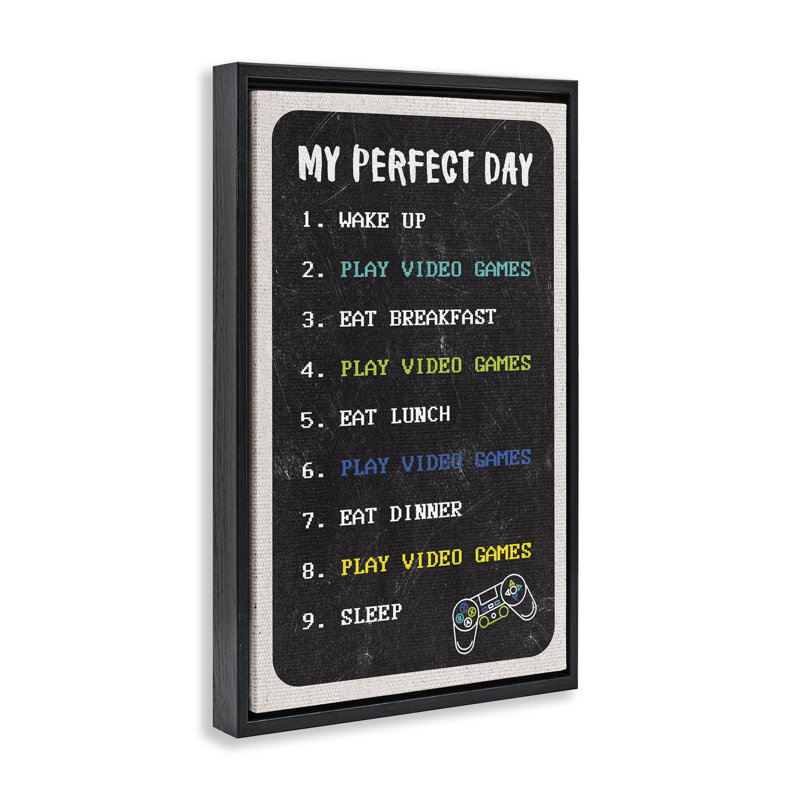 Toile flottante encadrée «Perfect Day Gamer Life» par Masey St. Studios, Cadre flottant noir de jais, H 31 po x l 21 po