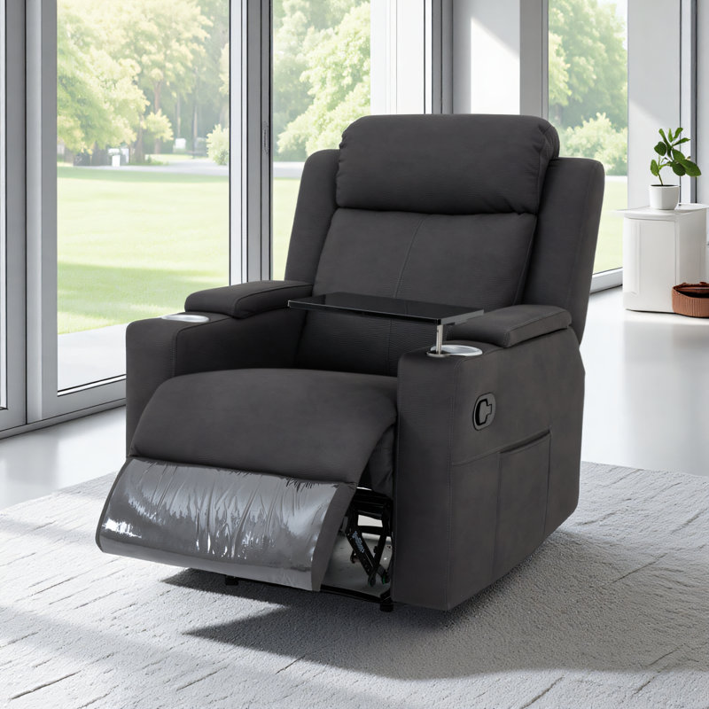 Upholstered Home Theater Recliner Sofa Seat, Dark Grey 