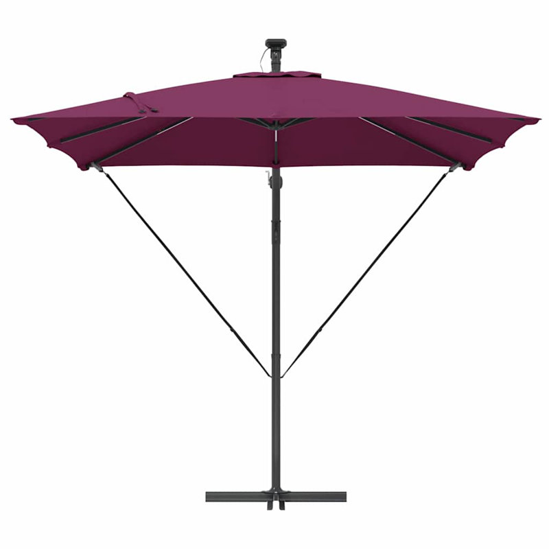 Umbrella with LED Strip Lights Polyester and Aluminium Outdoor Parasol, 250cm H x 249cm W x 249cm D, Red