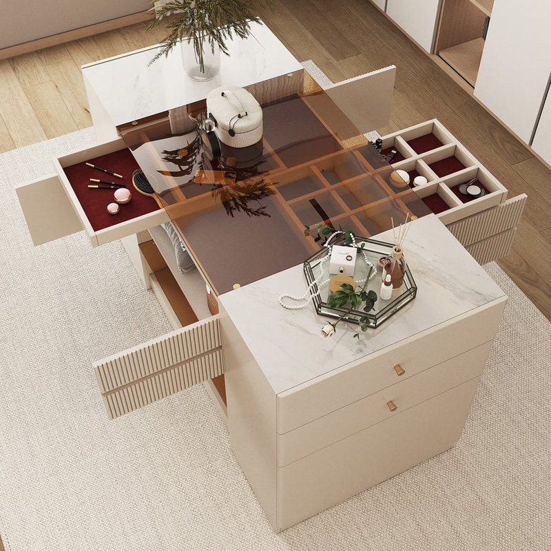60"W Modern Off White Dresser With Doors & Drawers Walk In Closet Island Jewelry Storage, Off White