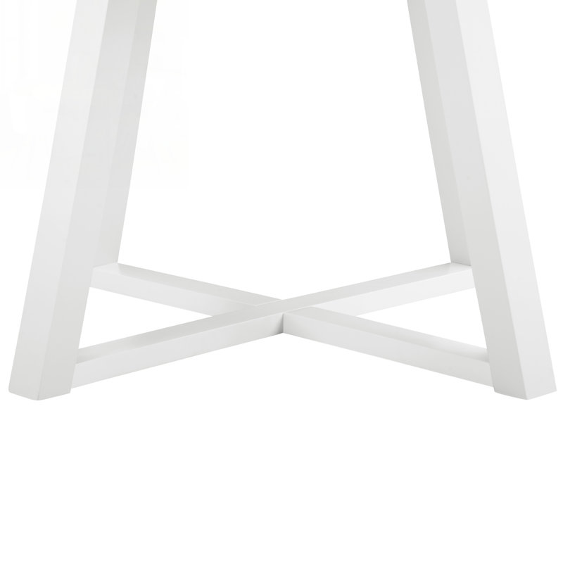 Table de salle à manger ronde Edo, base tréteaux, finition blanche