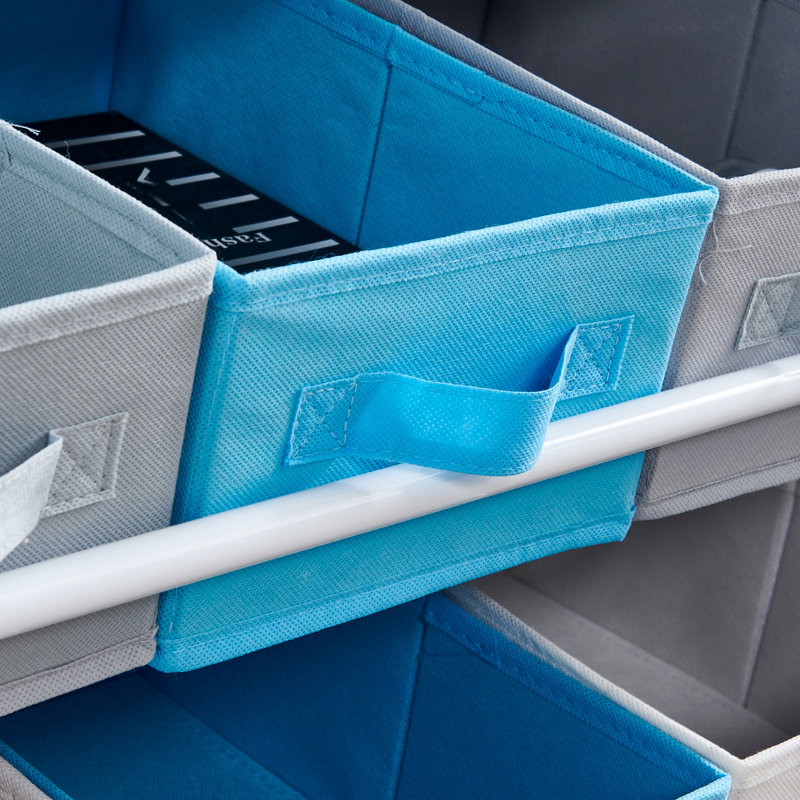 Lovely Multi-Use Multi-Tier Wood Book Display Rack with Canvas Holder  Shelves, Blue 2 Shelves & 6 Boxes