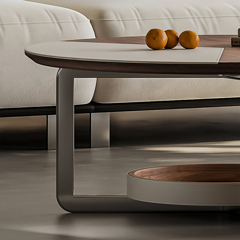 Coffee Table Set 2-Piece Modern Living Room Table Set Leather Coffee Table Round Nesting Table Set