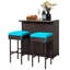 Ensemble de 3 tables de bar en rotin avec 2 tabourets coussinés turquoise-59049363-111465958