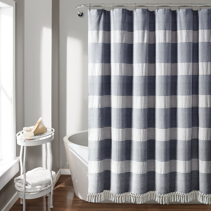 Tucker Stripe Cotton Striped Shower Curtain, Navy