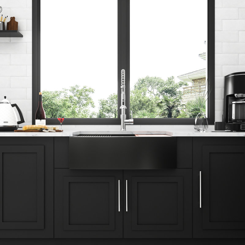 Apron Front Kitchen Sink Workstation Stainless Steel 33 Inch Gunmetal Black 33-Inch