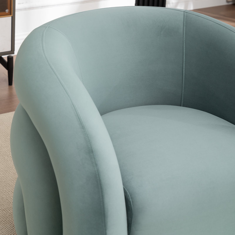 Fauteuil demi-tonneau pivotant rembourré Coyle, Velours bleu, 1