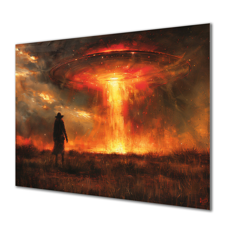 «Red Alien Alien Encounter Ufos In Autumn - Ufos», reproduction d'art murale, Sans cadre, métal, H 12 po x l 20 po