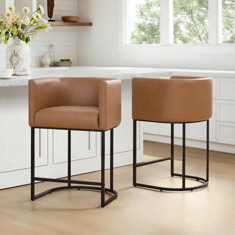 Upholstered Counter Stool with Metal Frame, Brown