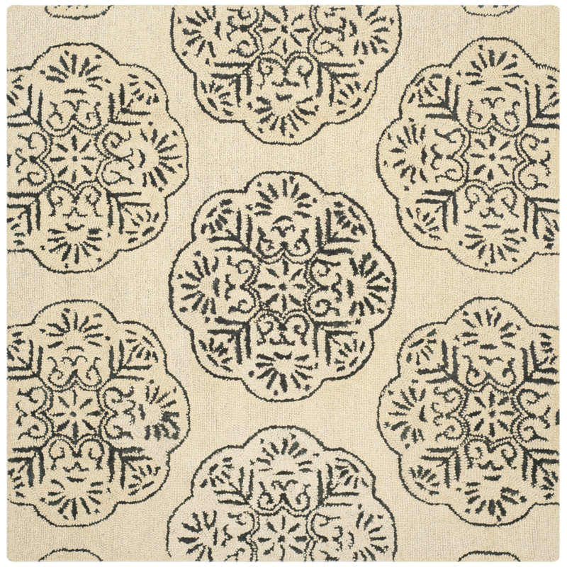 Bella Hand Tufted Wool Damask Rug, Square 6'