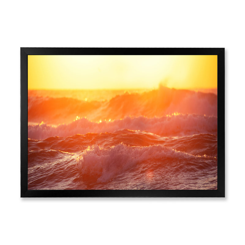 Golden Sea Sunrise And Splashing Wave - reproduction d'art sur toile nautique et côtière, H 16 po x l 32 po