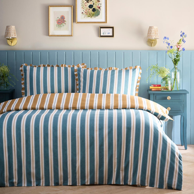 Cotton Striped Duvet Cover Set with Pillowcases, King Duvet Cover + 2 Standard Pillowcases
