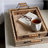 Rectangular Nesting Tray Set Of 2, Beaded Edge, Whitewashed Brown Wood
