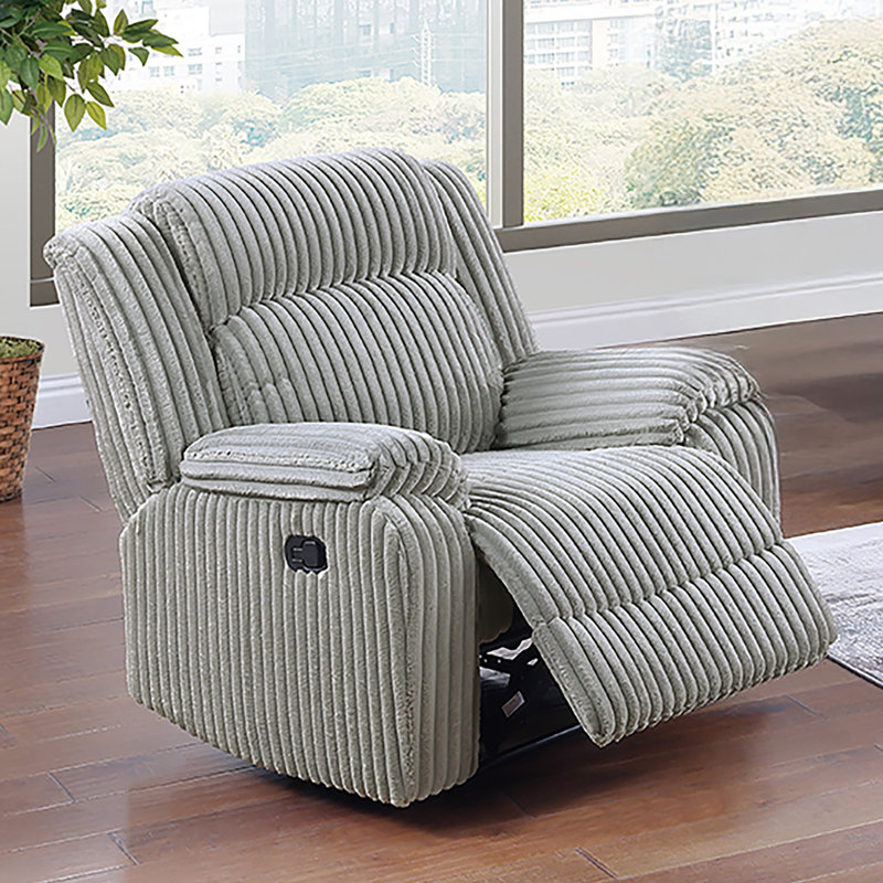 Fauteuil inclinable en fourrure de velours côtelé à mouvement manuel avec accoudoirs épais en frêne