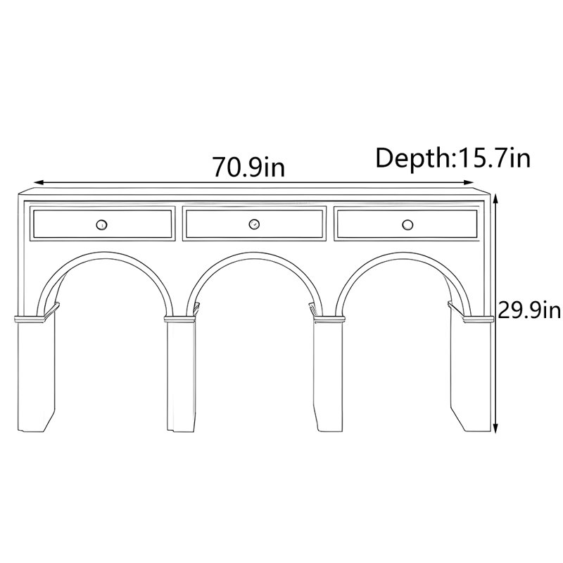 Table d'entrée en bois massif French French, H 29,9 po x l 70,9 po x P 15,7 po, Noir