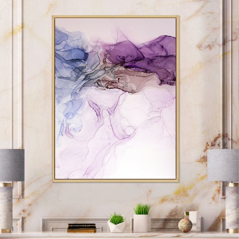 Impression de luxe sur toile marbrée de bleu mauve - impression sur toile moderne, H 44 po x l 34 po x P 1,5 po