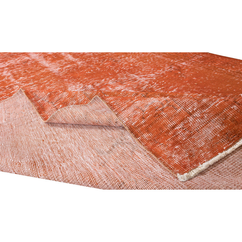 Tapis turc noué à la main de 6,6 x 10 pi et teint en orange pour un décor moderne de maison et de bureau