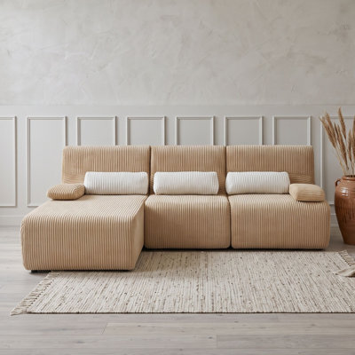 Canapé modulaire modulaire avec sièges incurvés ergonomiques, coussins d'accoudoir, revêtement en velours côtelé doux et méridienne