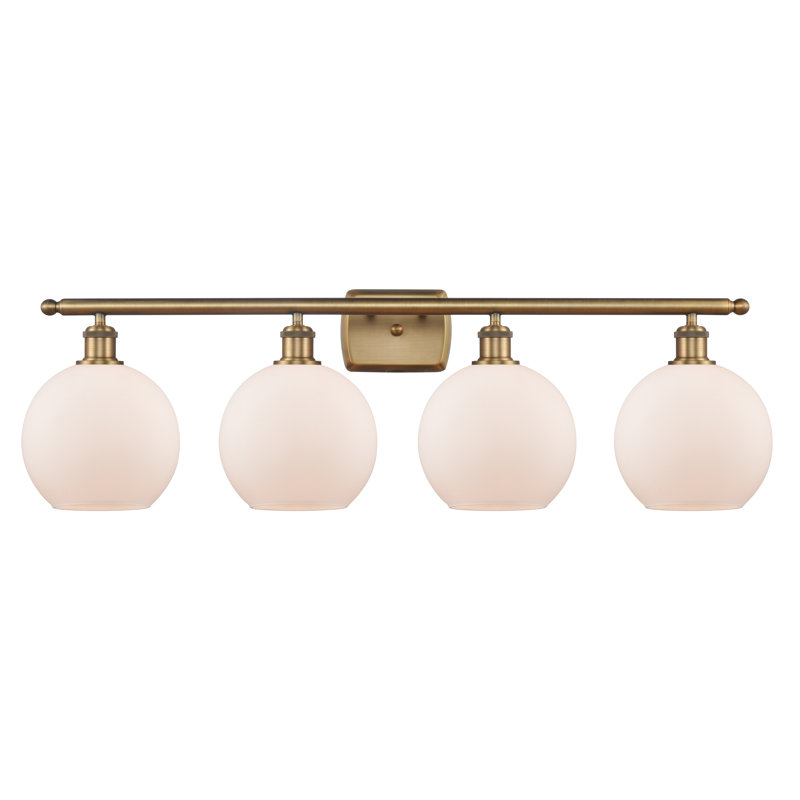 Éclairage pour salle de bain 4 lumières Cindi, Blanc mat, Incandescente, Laiton brossé