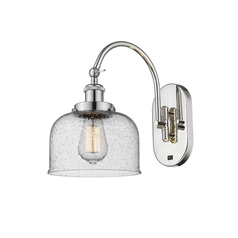 Applique murale articulée en métal 1 lumière avec abat-jour cloche en verre Shauna, DEL, Fumée plaquée, Nickel poli