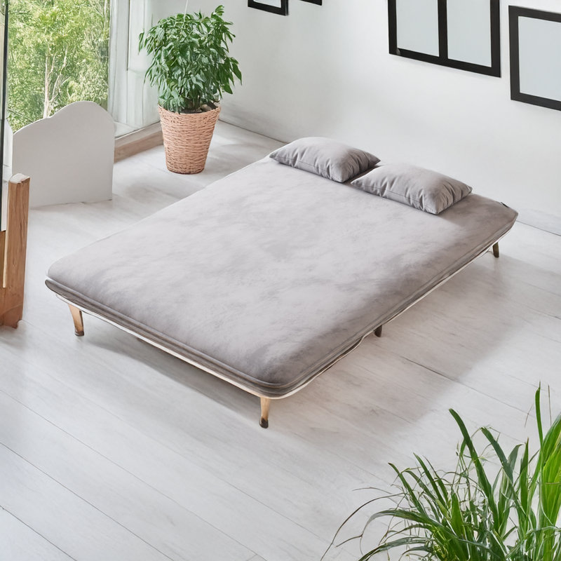 Canapé-lit pliable en velours 55 po Velvet, Gris clair, H 14,25 po x l 74,85 po x P 55,15 po