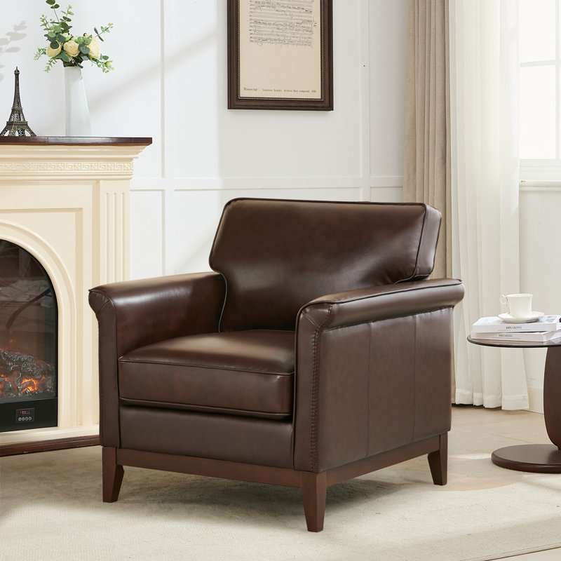 Fauteuil Hamse, Cuir véritable brun rougeâtre