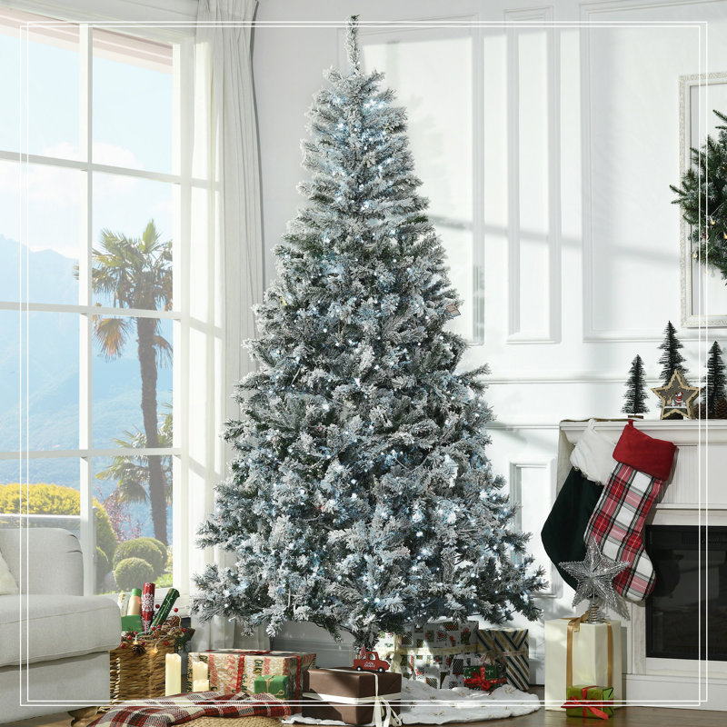 7.5' Flocked Artificial Christmas Tree, Green , 7.5' H , Pre-Lit