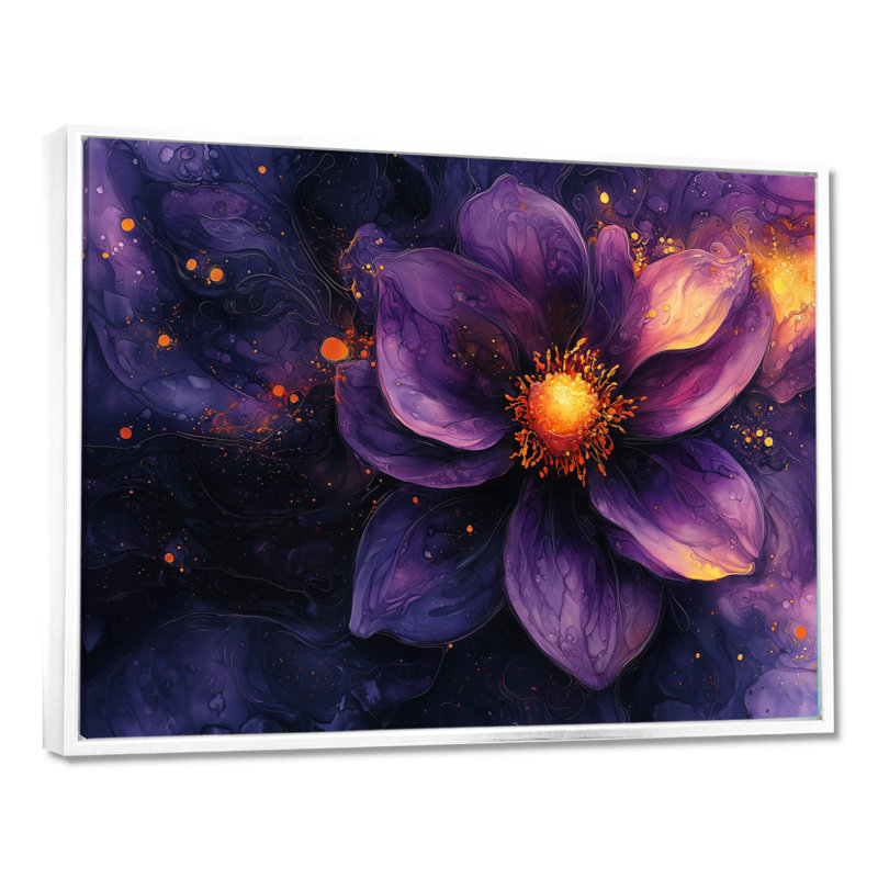 Dahlia vif lavande Dreamscape II - art mural Dahlia, H 24 po x l 32 po, Avec cadre, Blanc