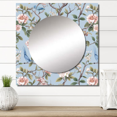 Anastasija - Chinoiserie With Birds and Peonies XIII Floral Square Living Room Wall Mirror Art