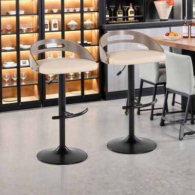 Tabourets de bar modernes à hauteur réglable avec pivot et repose-pieds en T - ensemble de 2 en métal, bois et similicuir