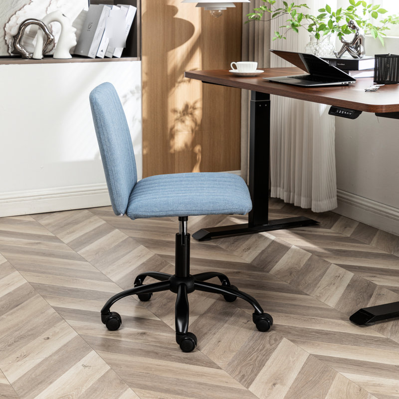 Fauteuil de bureau pivotant bleu - Hauteur réglable pour un confort optimal, tissu doux, base en métal, mousse épaisse, 5 positions, revêtement en tissu, rembourrage en mousse.