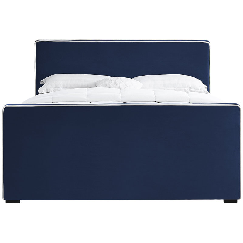 Haneesh Upholstered Unfinished Panel Bed, King, Navy Velvet