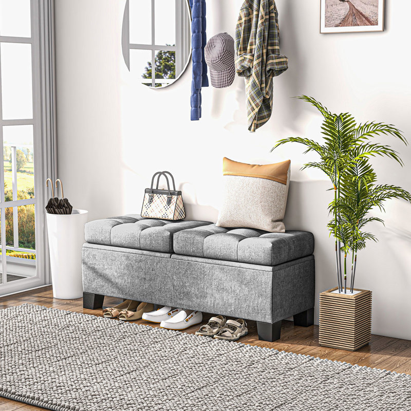 Button Living Room Bench, 46", Grey With Storage Function 46" Bedroom Bench A Protective Pad, Upholstery And Hidden