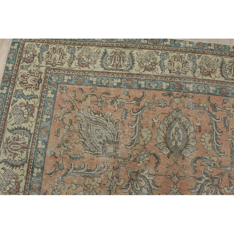 Tapis oriental rétro en laine nouée à la main rose 7 pi 10 po x 11 pi 2 po