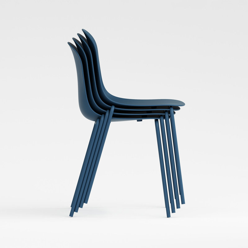 Khyson Stackable Dining Chairs for Indoors or Outdoors with Full Back Contoured Seat and Steel Legs, Blue