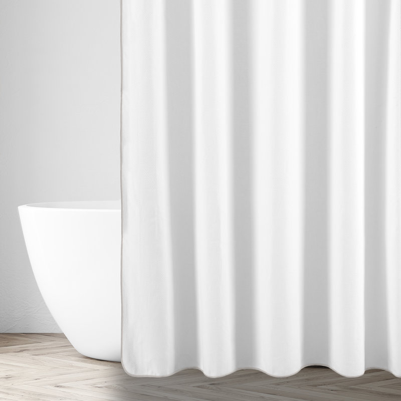 Bodrum Solid Color Shower Curtain, White/Oyster