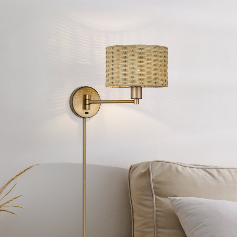 Adabella 1 Light Antique Gold Leaf Swing Arm Wall Lamp, Gold, Tan
