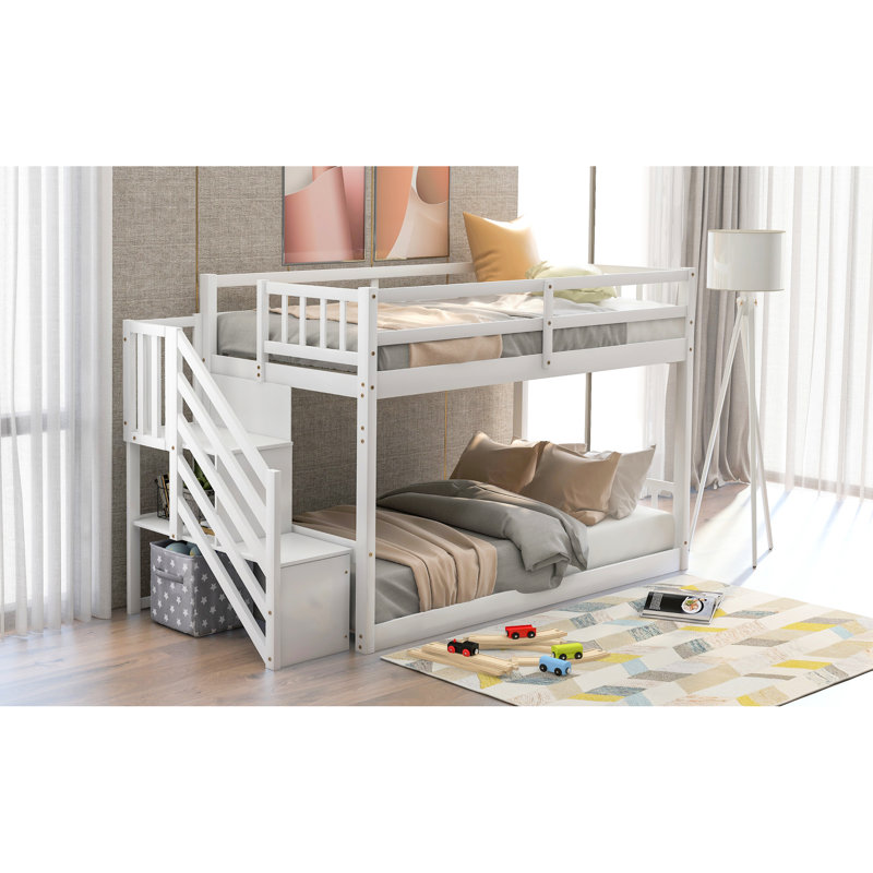 Lit superposé simple au-dessus de rangement blanc - sécuritaire et élégant, fabriqué en pin avec une construction solide captivante pour l'intérêt