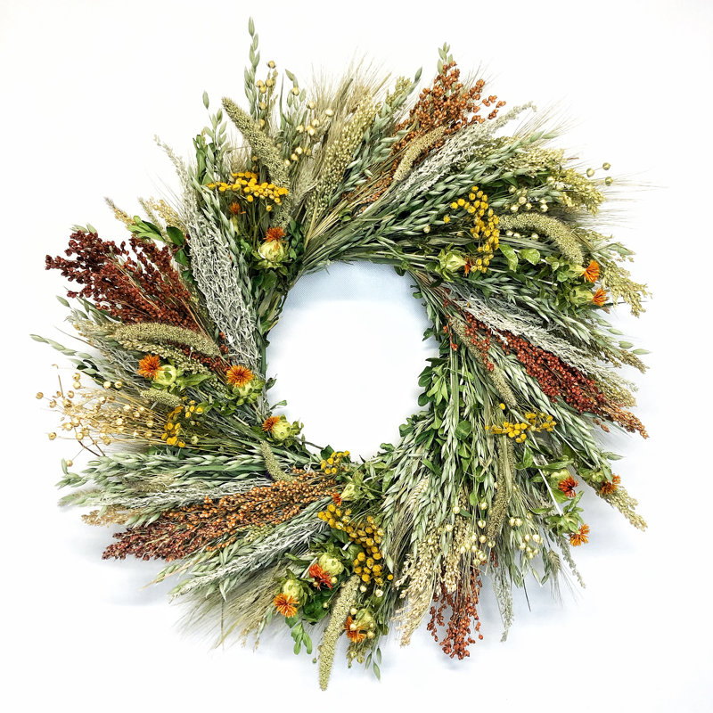 Dried Carnelian Spring Floral Wreath, 30" H x 30" W x 6" D