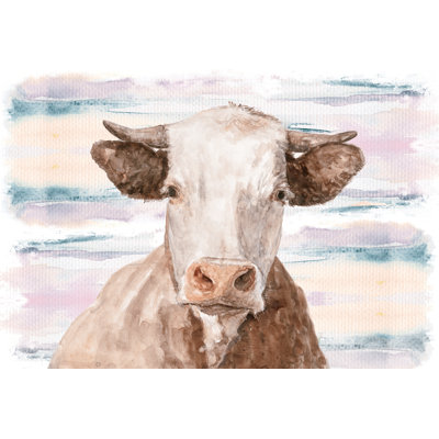 Brown Cow Whimsical Background - Painting Print