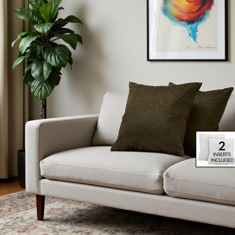 Ansa 2-Piece Dark Green Velvet Floral Patterned Couch Throw Pillow, 17.75" H X 17.75" W X 5.84" D