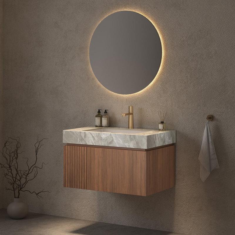 Meuble-lavabo mural simple 30 po avec lavabo, 30", Espresso, Gris clair