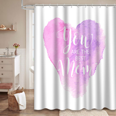 Best Mom Brush Pen Lettering Art Shower Curtain with 12 Hooks