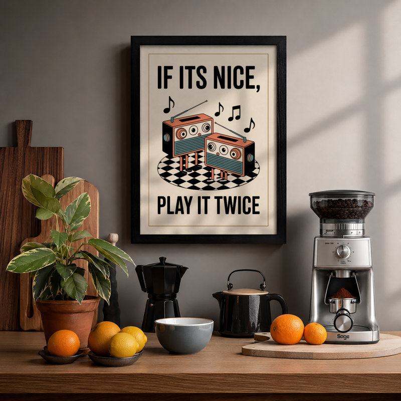 Play It Twice Retro - Framed Print, Black, A3 - 42.0 x 29.7 cm